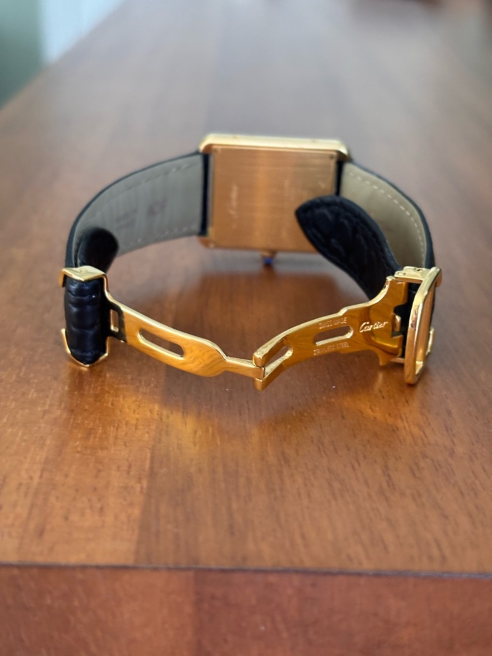 27MM Tank Gold Case Watch with Black Leather Strap - Picture 7 of 9